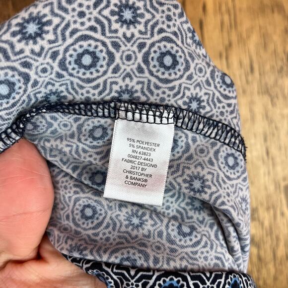 Christopher & Banks Womens Pants Blue Geometric Wide Leg Boho Harem Stretch L - Picture 5 of 12